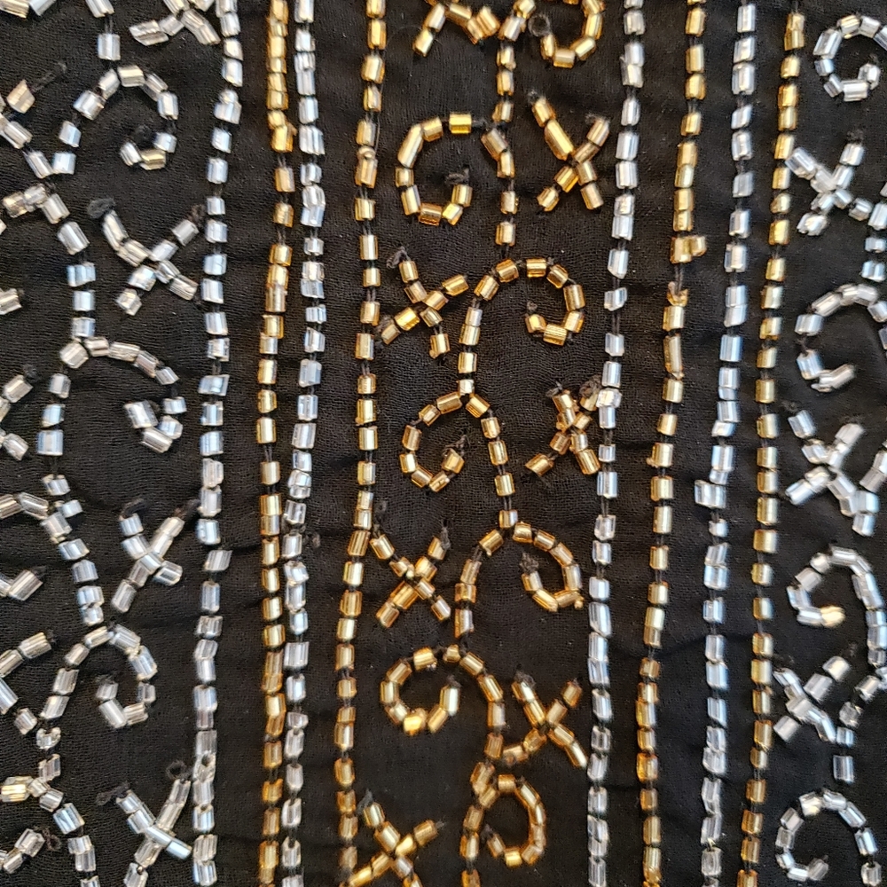 Vintage black, gold, silver beaded top